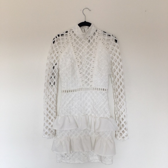 Missguided Dresses & Skirts - White miss guided long sleeve mini dress turtle neck lateral lace size 2 woman’s